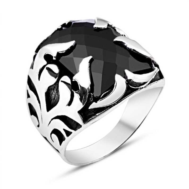 Silver Black Stone Flame Men’s Ring