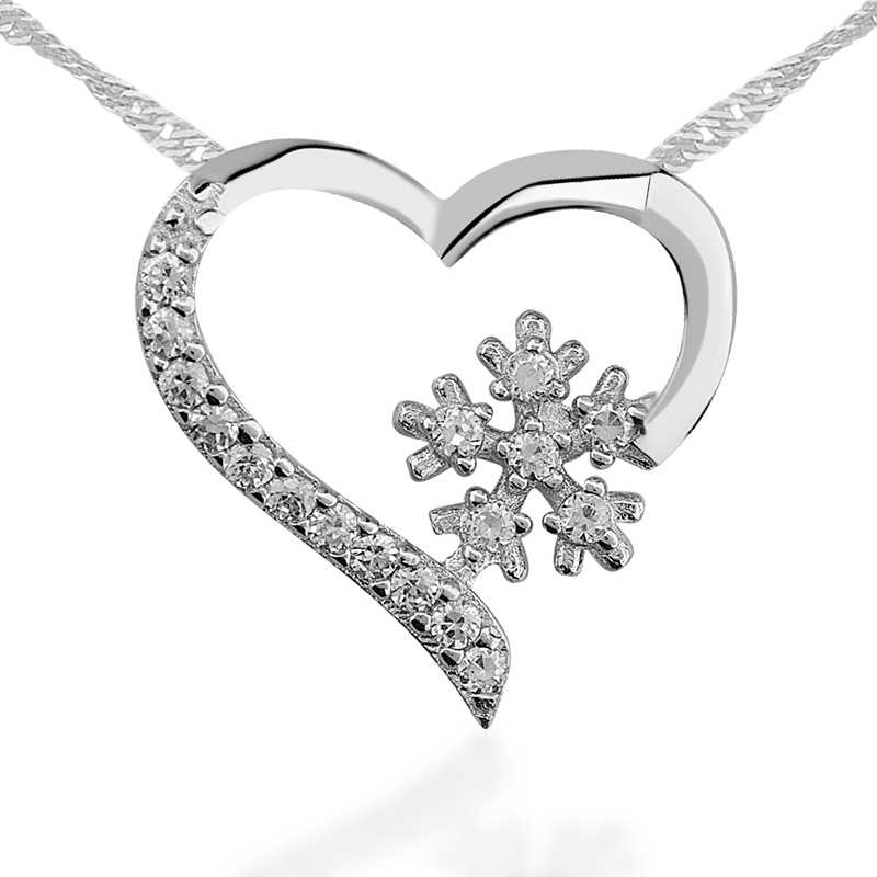 Silver Snowflake Heart Women’s Necklace