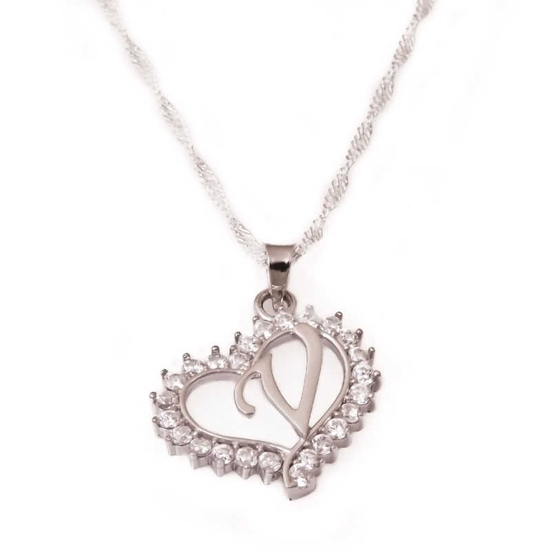 Silver V Letter Heart Women’s Necklace