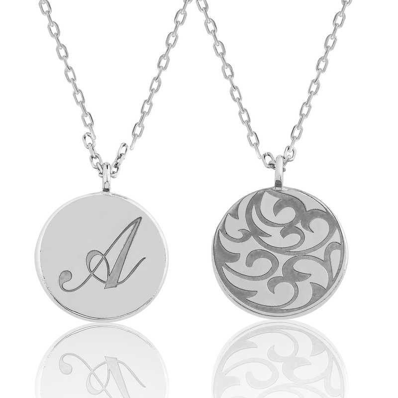 Silver Back Patterned Letter Plate Necklace