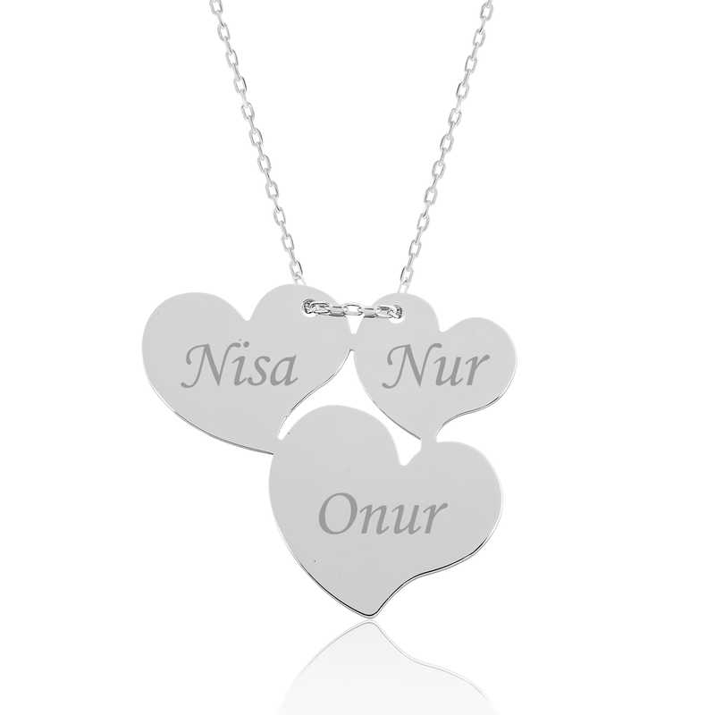 Silver Three Heart Name Necklace for Women
