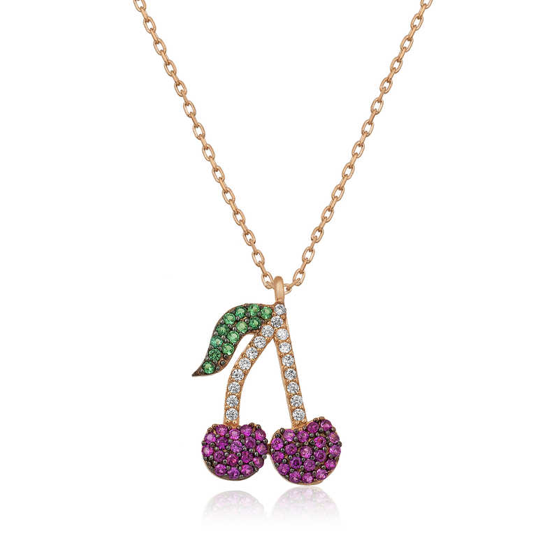 Silver Rose Cherry Women’s Necklace