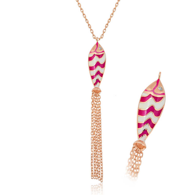 Silver Rose Tassel Fish Necklace