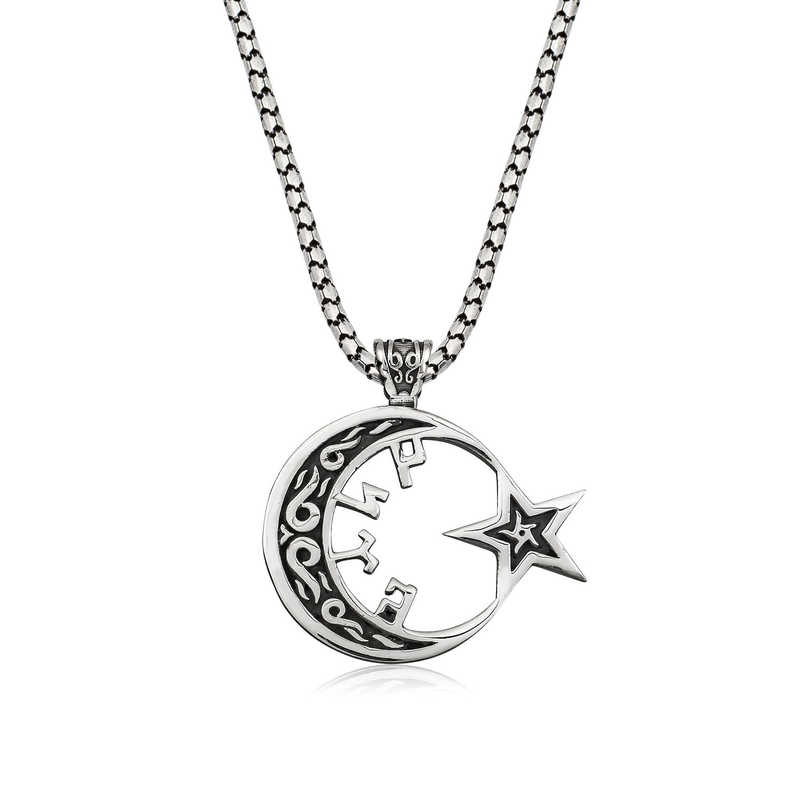 Silver Gokturkish Turkish Crescent Star Men’s Necklace