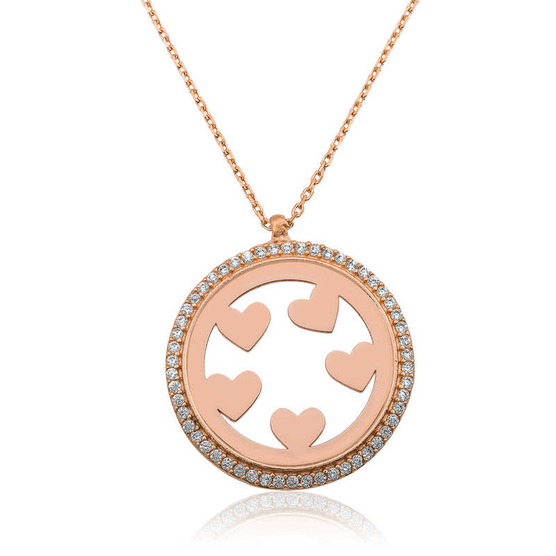 Silver Rose Heart Circle Women’s Necklace