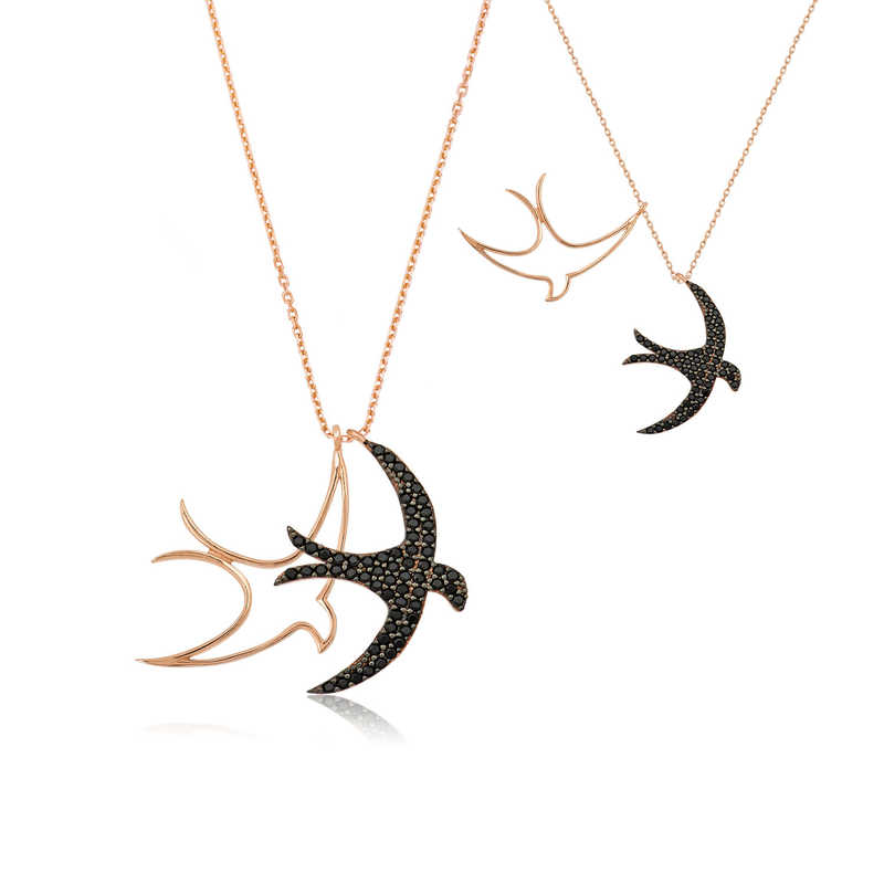 Silver Rose Swallow Pair Women’s Necklace