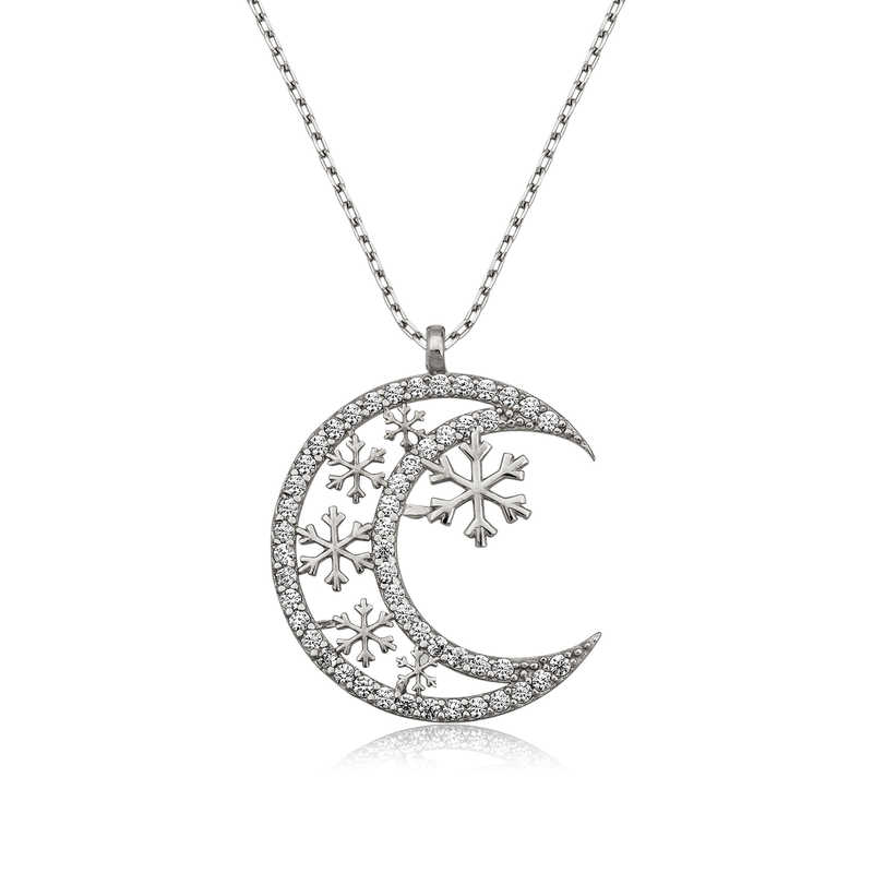 Silver Moon Snowflake Women’s Necklace