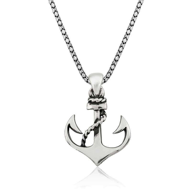 Silver Sea Anchor Men’s Necklace
