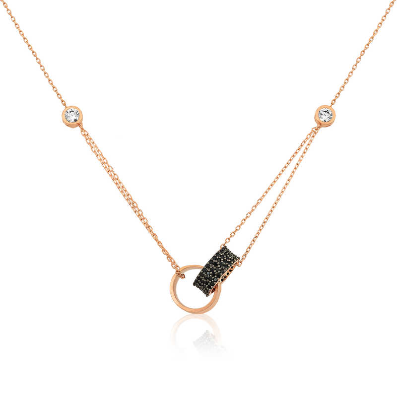 Silver Rose Interlocking Circle Necklace