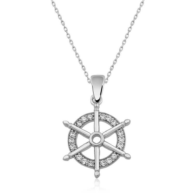 Silver Ship’s Wheel Necklace