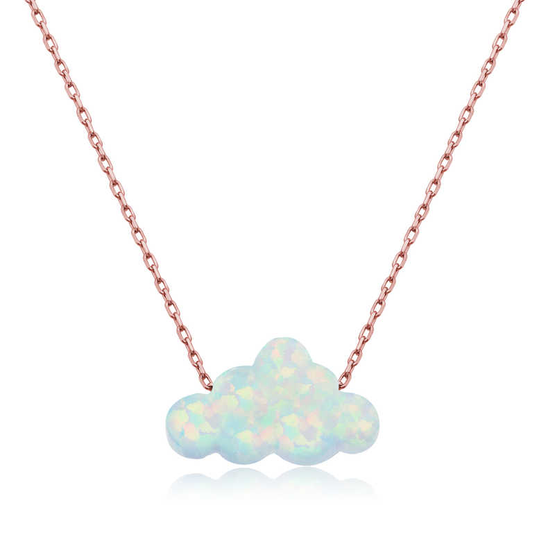 Silver Rose White Opal Stone Cloud Women’s Necklace