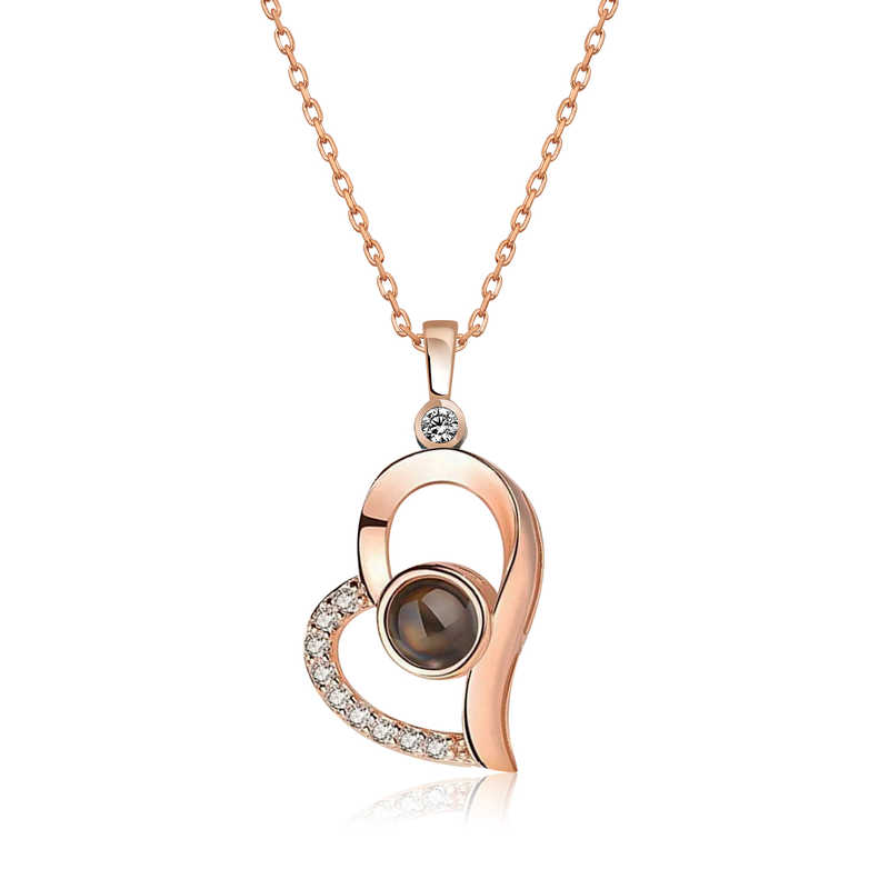 Silver Rose 100 Languages ​​I Love You Heart Necklace