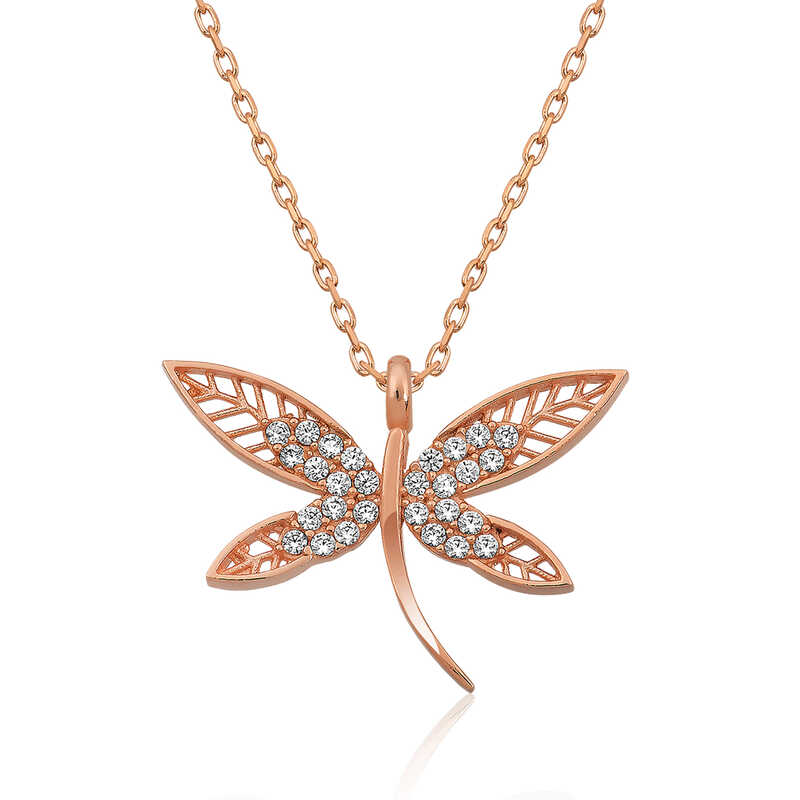Silver Rose Dragonfly Women’s Necklace