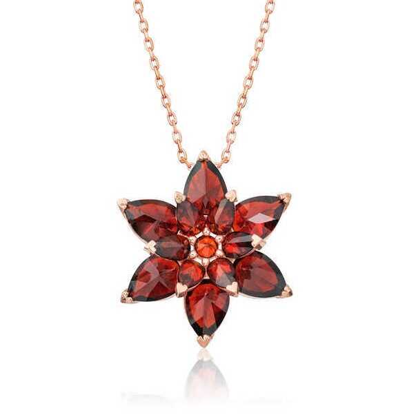 Silver Rose Red Lotus Flower Necklace