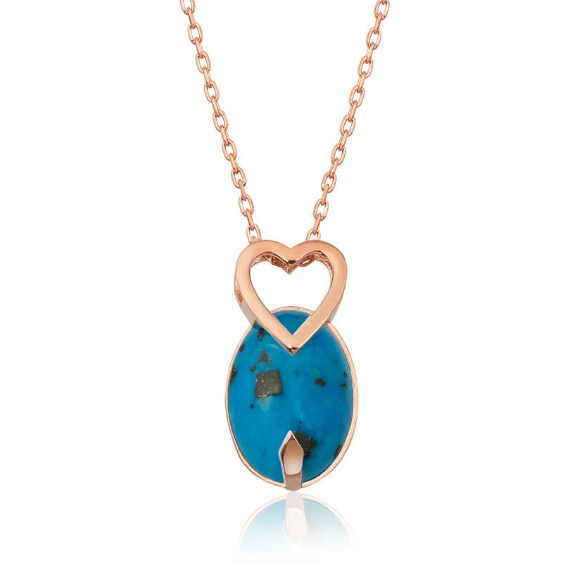 Silver Rose Turquoise Stone Heart Necklace