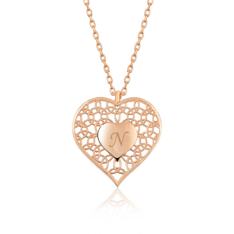 Silver Rose Personalized Heart-in-a-Heart Necklace for Women
