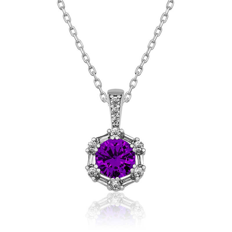 Silver Violet Purple Baguette Stone Women’s Necklace