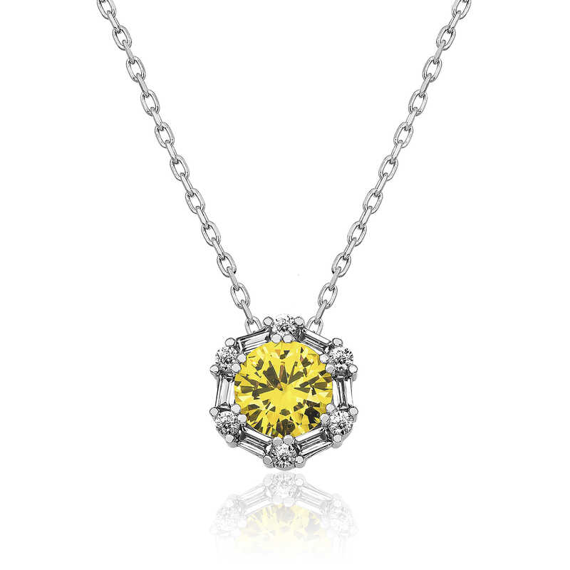 Silver Wheat Yellow Baguette Stone Women’s Necklace