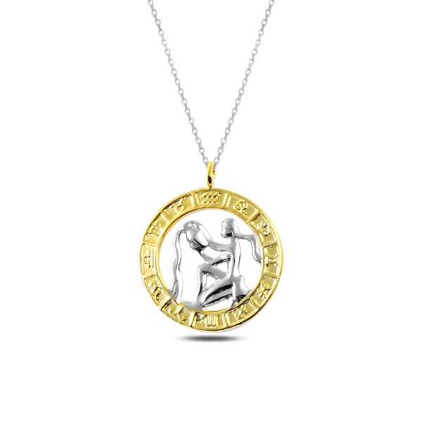 Silver Gold Aquarius Zodiac Necklace