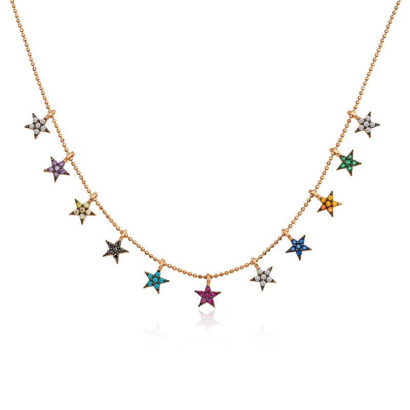 Silver Rose Colored Stars Women’s Necklace