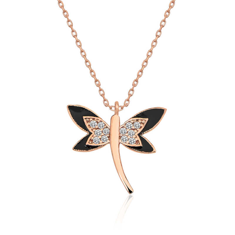 Silver Rose Dragonfly Women’s Necklace