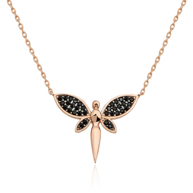 Silver Rose Black Dragonfly Women’s Necklace