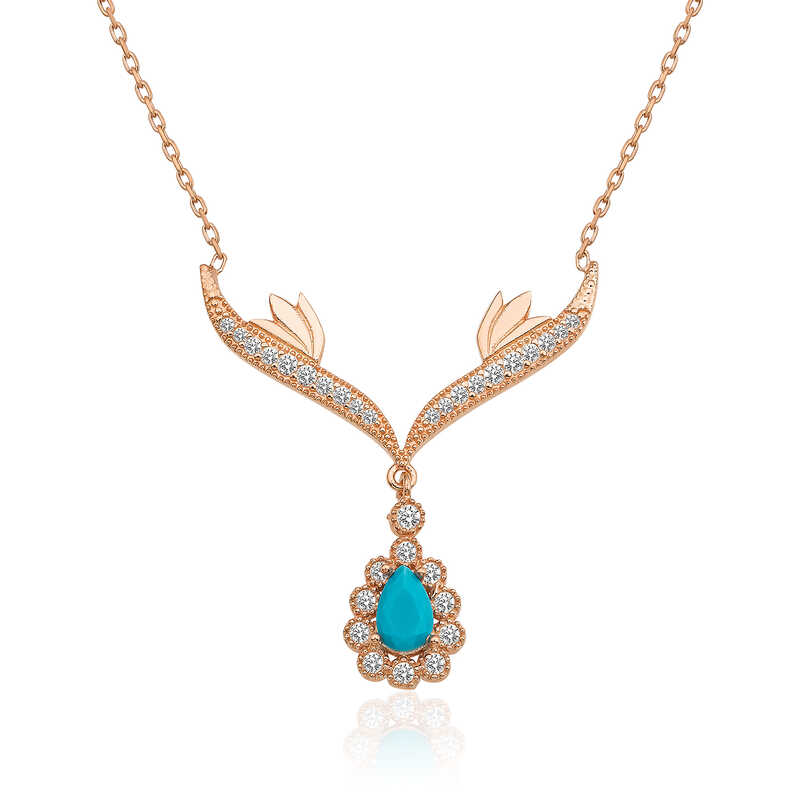 Silver Rose Turquoise Stone Medallion Women’s Necklace