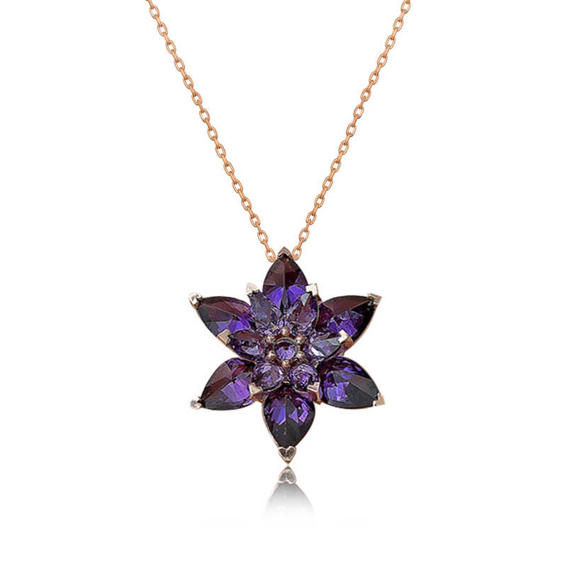Silver Rose Purple Lotus Flower Necklace