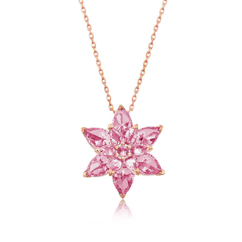 Silver Rose Pink Lotus Flower Necklace