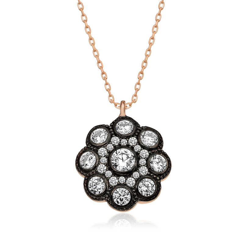 Silver Diamond Mounted Flower Women’s Necklace
