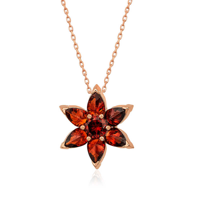 Silver Rose Red Flower Necklace