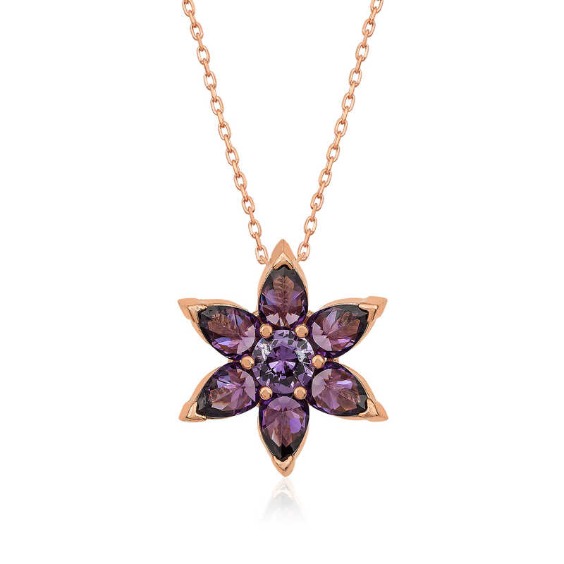 Silver Rose Purple Flower Necklace