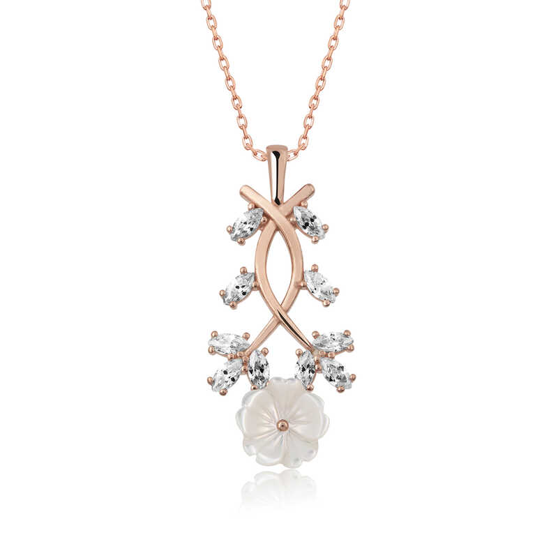 Silver Rose White Spring Flower Necklace