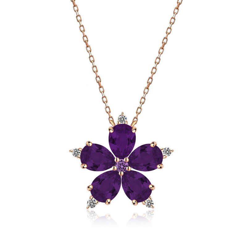 Silver Rose Purple Camellia Flower Necklace