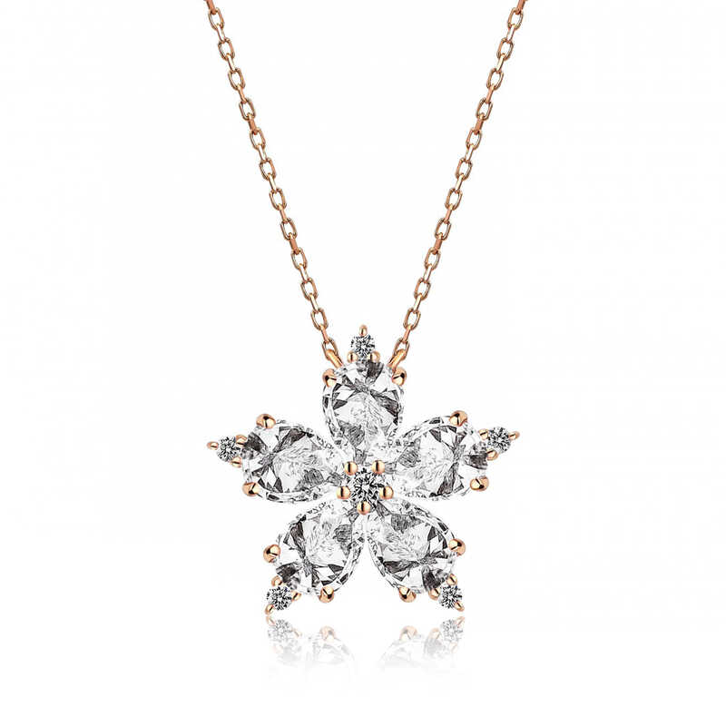 Silver Rose White Camellia Flower Necklace