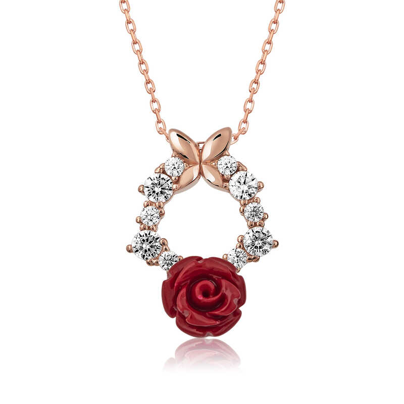 Silver Rose Red Rose Necklace