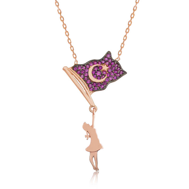 Silver Girl Holding a Flag Necklace