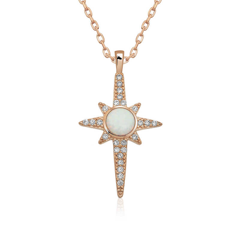 Silver White Opal Stone North Star Necklace