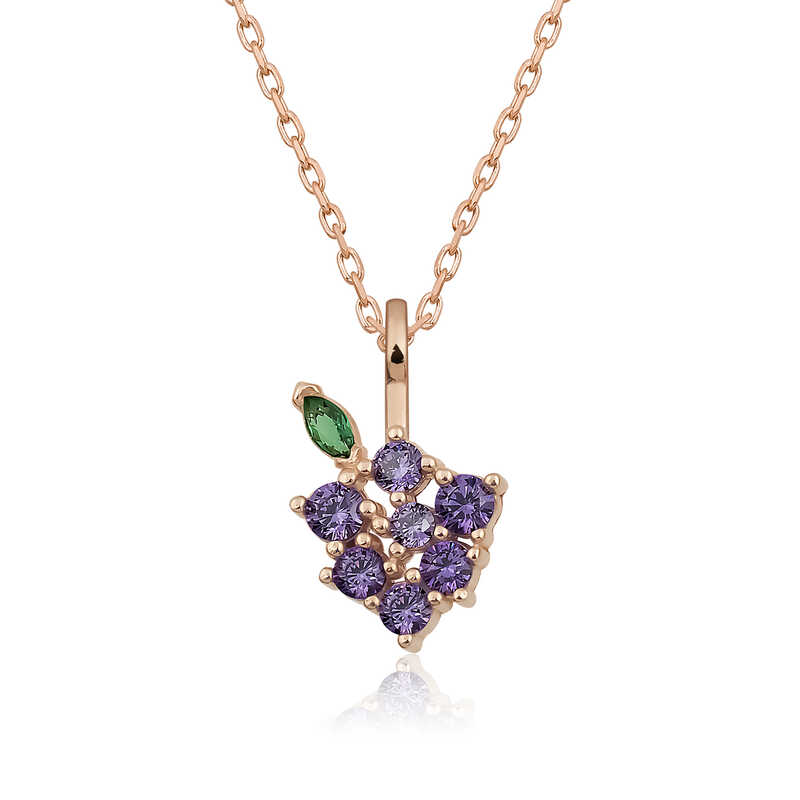 Silver Rose Grape Figured Fruit Necklace