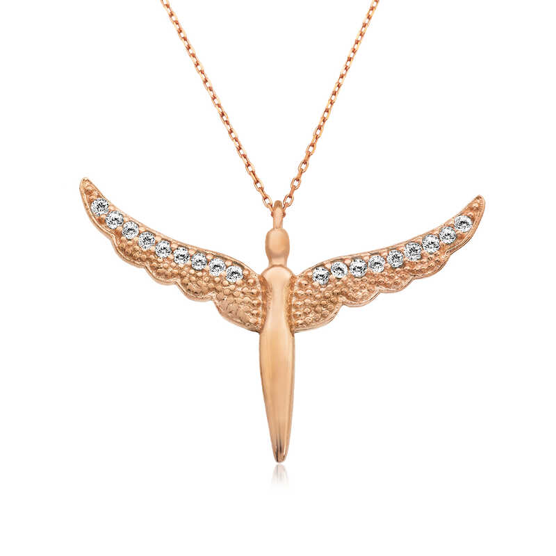 Silver Rose Winged Angel Women’s Necklace