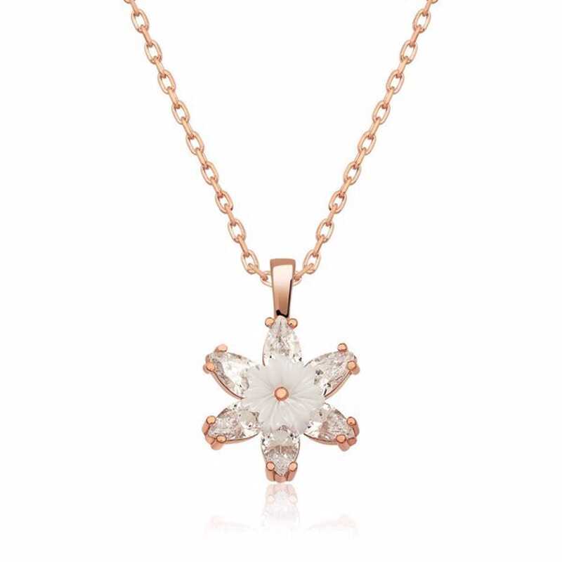 Silver Rose White Lotus Flower Necklace