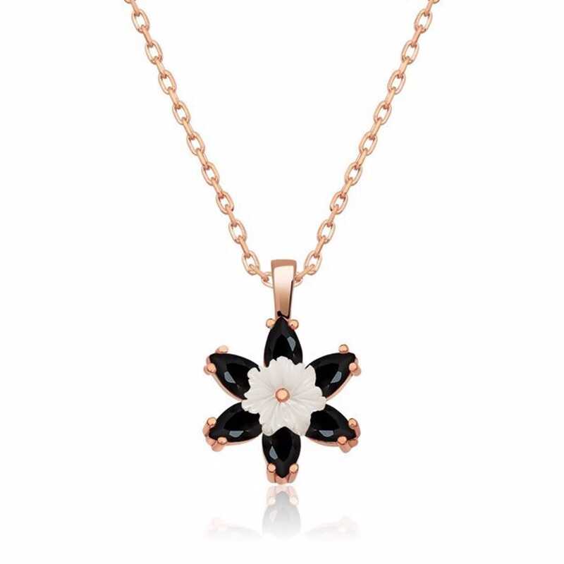 Silver Rose Black Lotus Flower Necklace