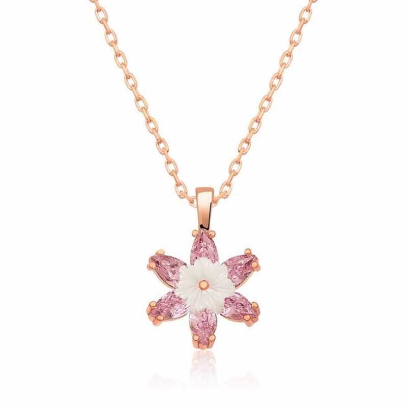 Silver Rose Pink Lotus Flower Necklace