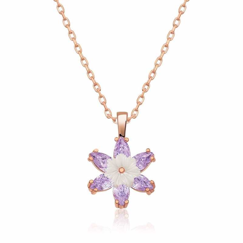Silver Rose Lilac Lotus Flower Necklace