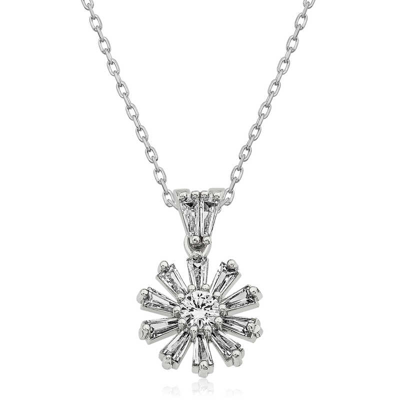 Silver Trapezoid Stone Flower Women’s Necklace
