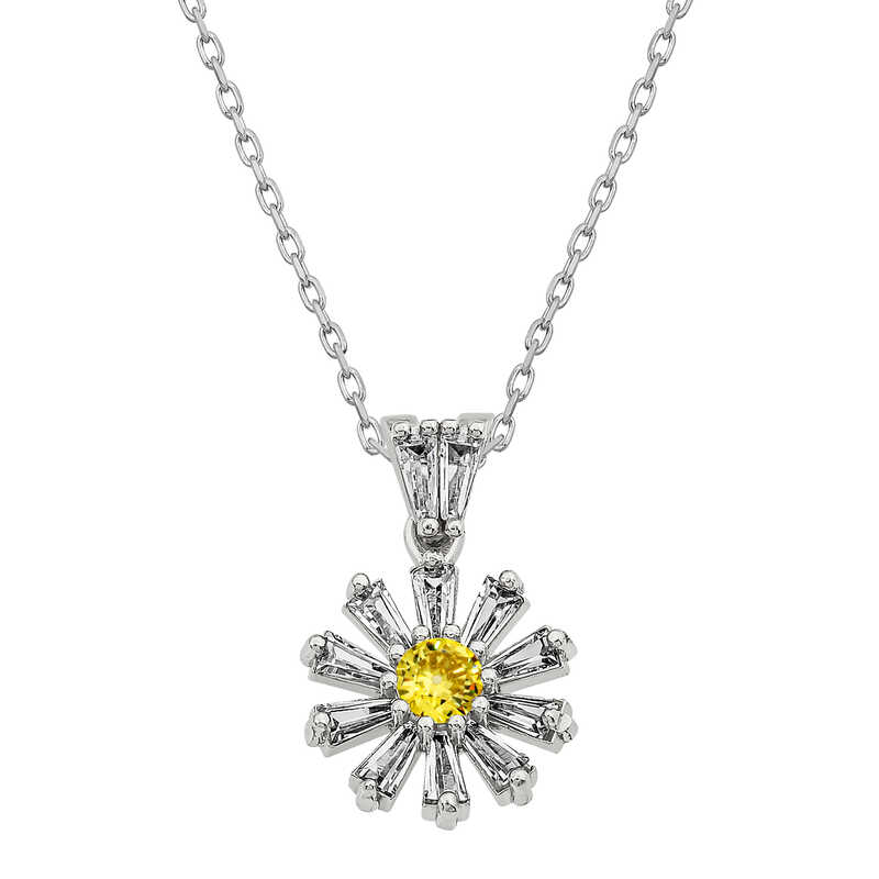 Silver Trapezoid Stone Flower Women’s Necklace