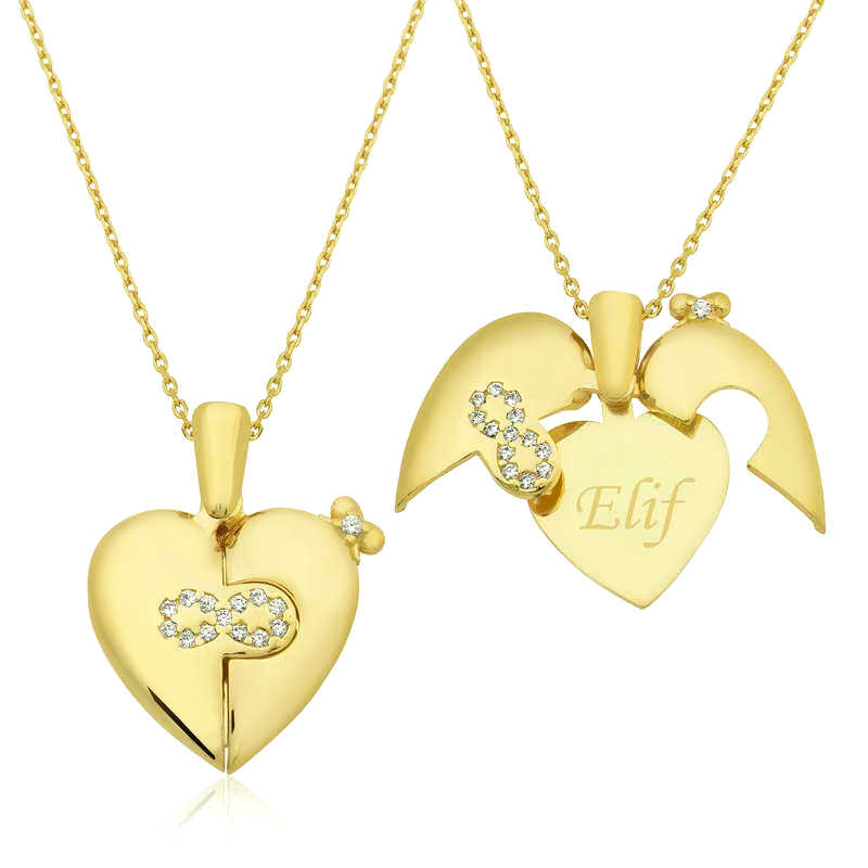 Silver Gold Name Written Infinite Heart Necklace