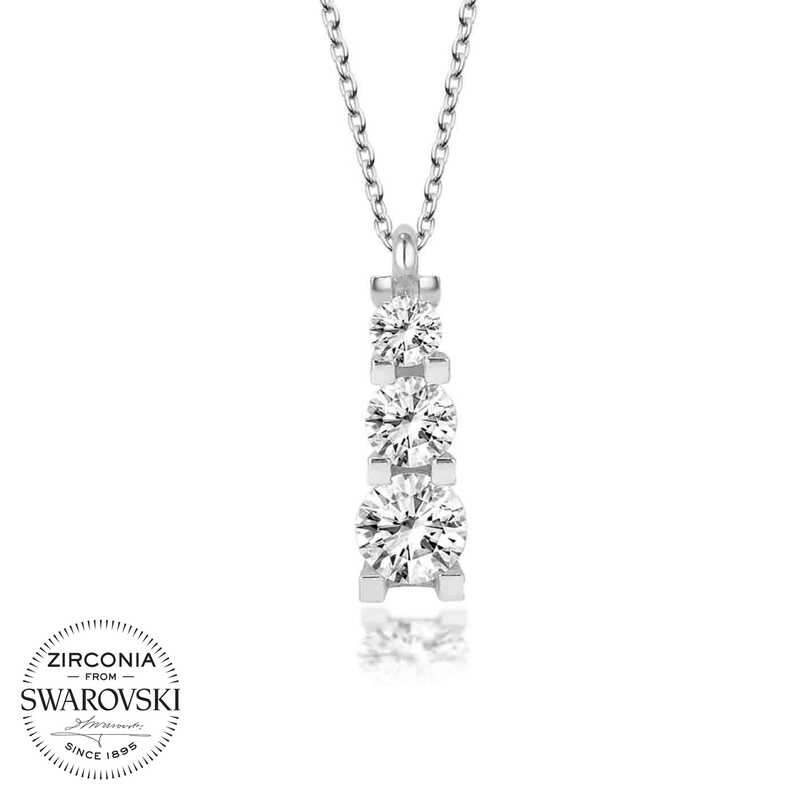 Swarovski Stone Silver Three Stone Solitaire Women’s Necklace
