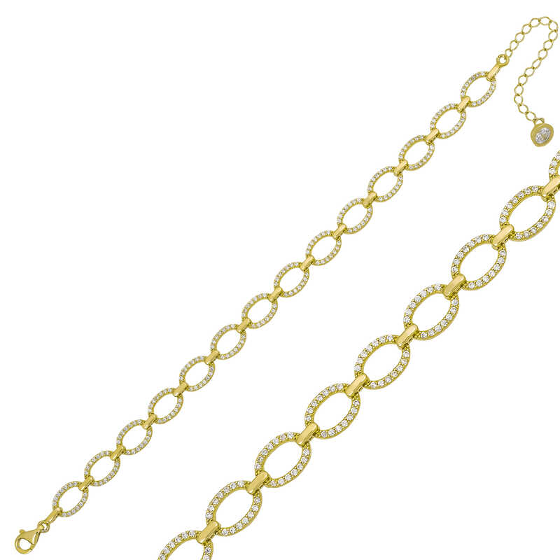 Silver Gold Oval Stone Women’s Bracelet