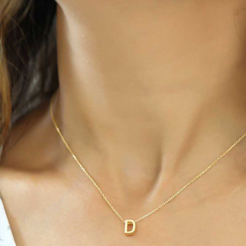 Silver Gold 3D Letter D Women’s Necklace